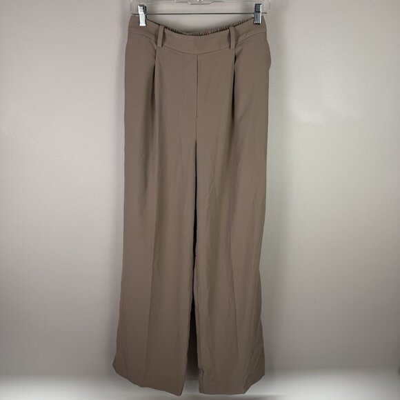 Reiss Petite Elastic Waist Wide Leg Trousers Mink Neutral Beige Pants Size 4R - Picture 2 of 8